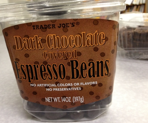 Dark chocolate espresso beans by Trader Joe's